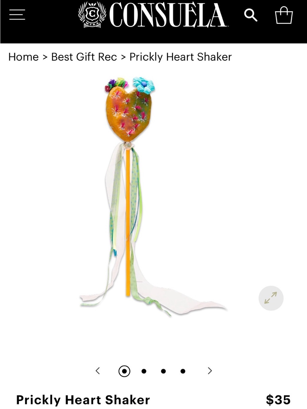 Consuela Orange Prickly Heart Shaker with Multicolor Ribbons